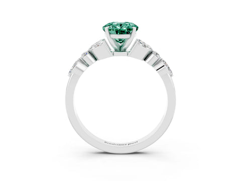 White gold Oval Cut Green Sapphire Solitaire Ring with Side Stones and Four-Prong Setting_45