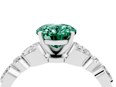 White gold Oval Cut Green Sapphire Solitaire Ring with Side Stones and Four-Prong Setting_46