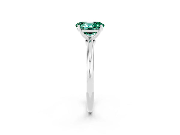 Silver Oval Cut Green Sapphire Solitaire Ring with Six-Prong Setting and Classic Band