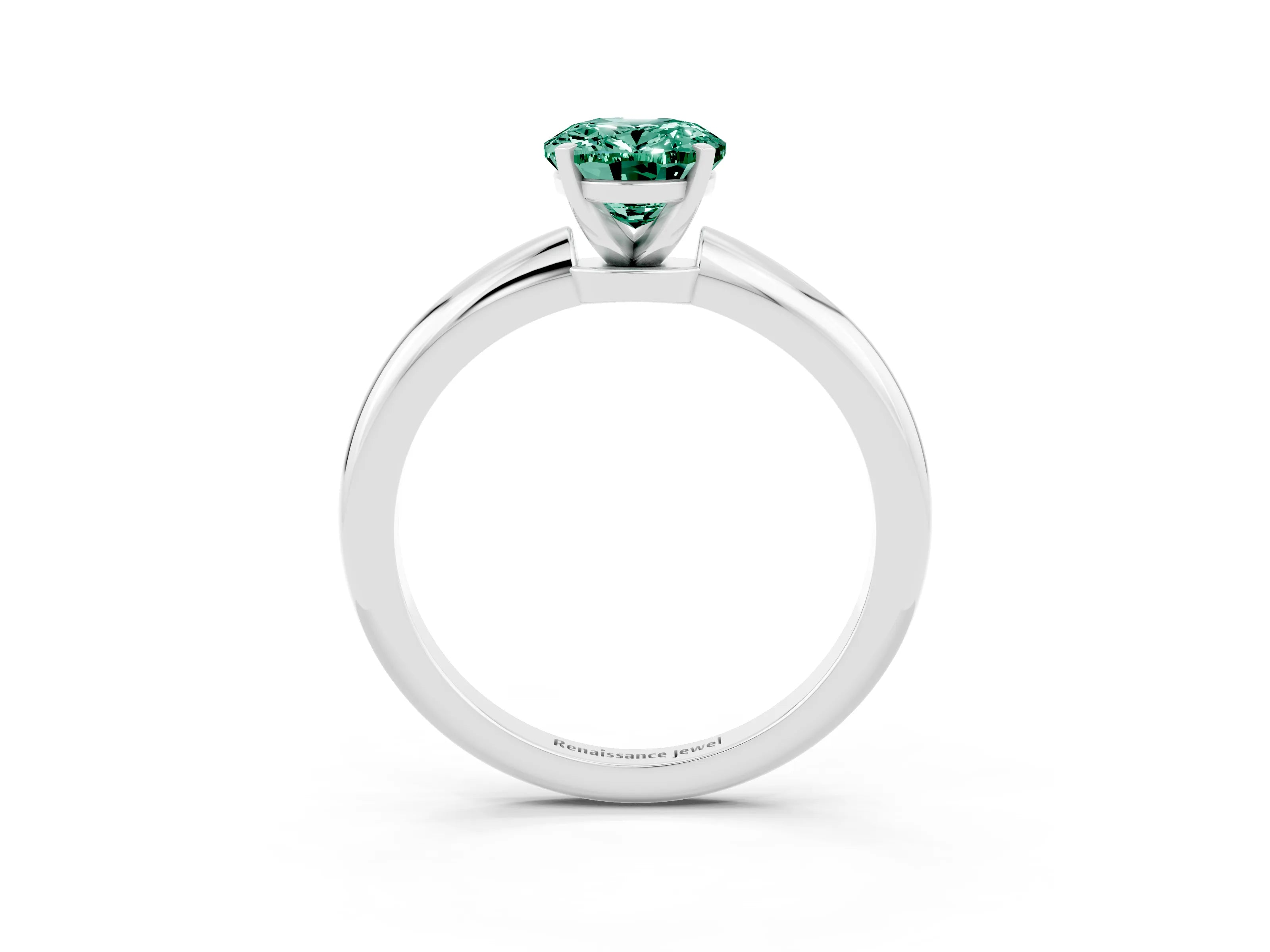 White gold Oval Cut Green Sapphire Solitaire Ring with Six-Prong Setting and Classic Band_51