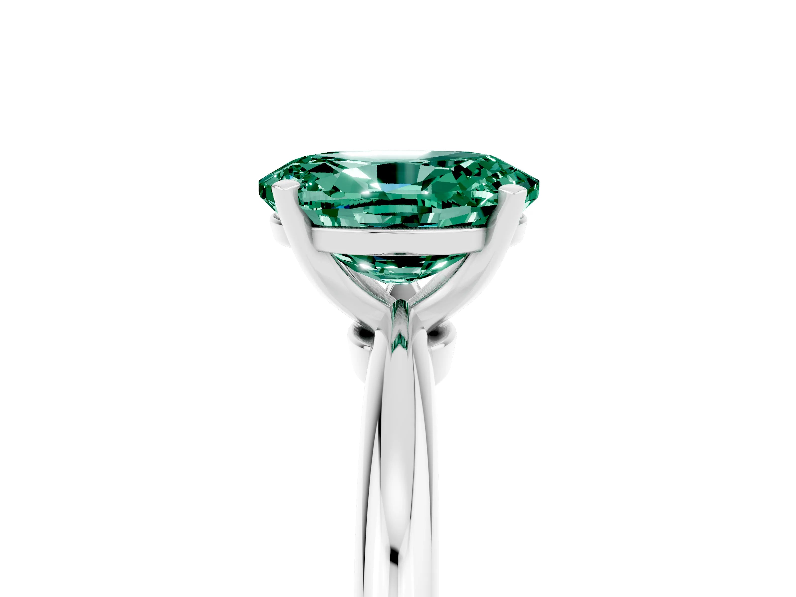 White gold Oval Cut Green Sapphire Solitaire Ring with Six-Prong Setting and Classic Band_53