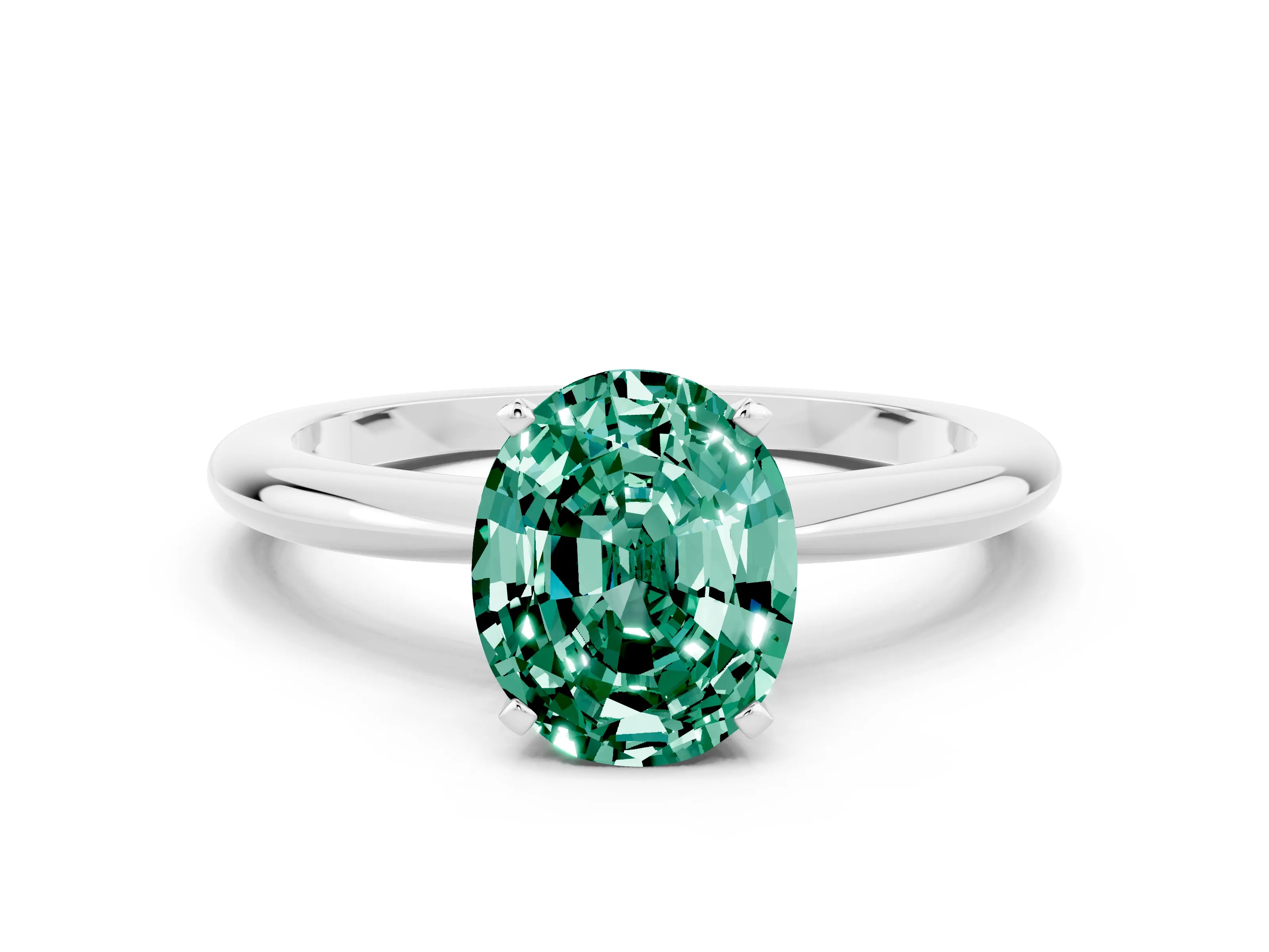 White gold Oval Cut Green Sapphire Solitaire Ring with Six-Prong Setting and Classic Band_60