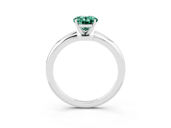 White gold Oval Cut Green Sapphire Solitaire Ring with Six-Prong Setting and Classic Band