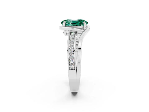 White gold Oval Cut Green Sapphire Solitaire Ring with Split Shank and Prong Setting_2