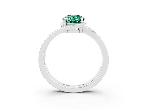 Platinum Oval Cut Green Sapphire Solitaire Ring with Split Shank and Prong Setting