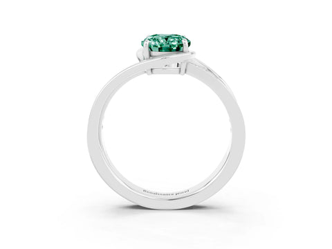 White gold Oval Cut Green Sapphire Solitaire Ring with Split Shank and Prong Setting_3
