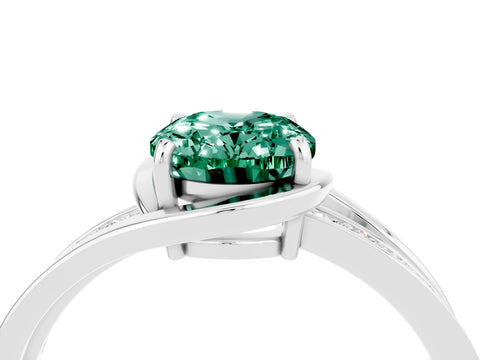 White gold Oval Cut Green Sapphire Solitaire Ring with Split Shank and Prong Setting_4