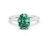 White gold Oval Cut Green Sapphire Solitaire Ring with Thin Band and Four-Prong Setting_12