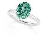 White gold Oval Cut Green Sapphire Solitaire Ring with Thin Band and Four-Prong Setting_13