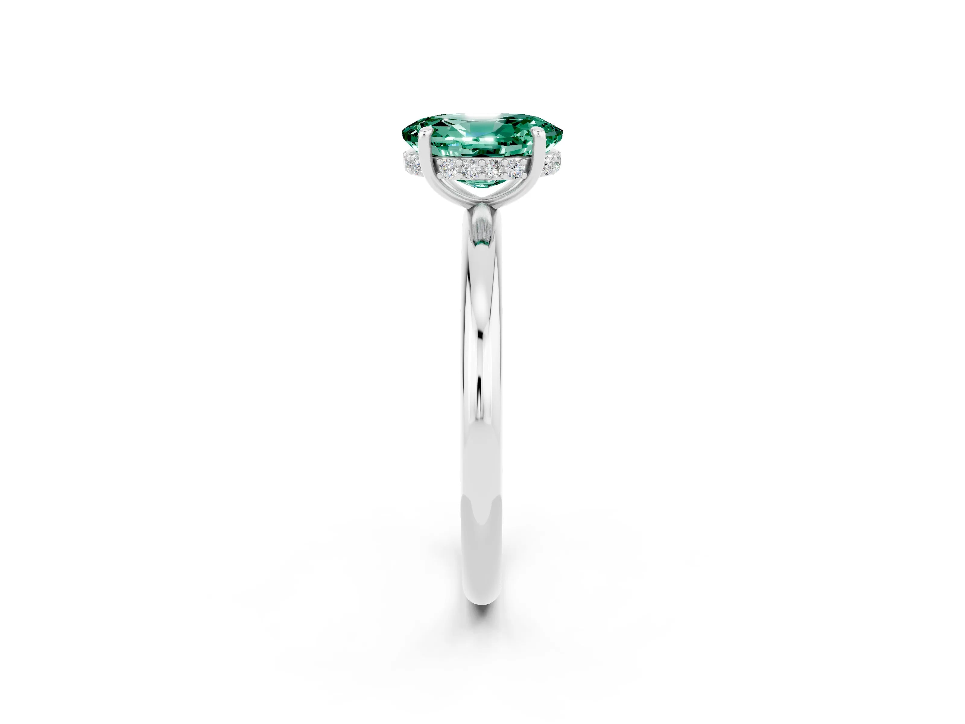 White gold Oval Cut Green Sapphire Solitaire Ring with Thin Band and Four-Prong Setting_14
