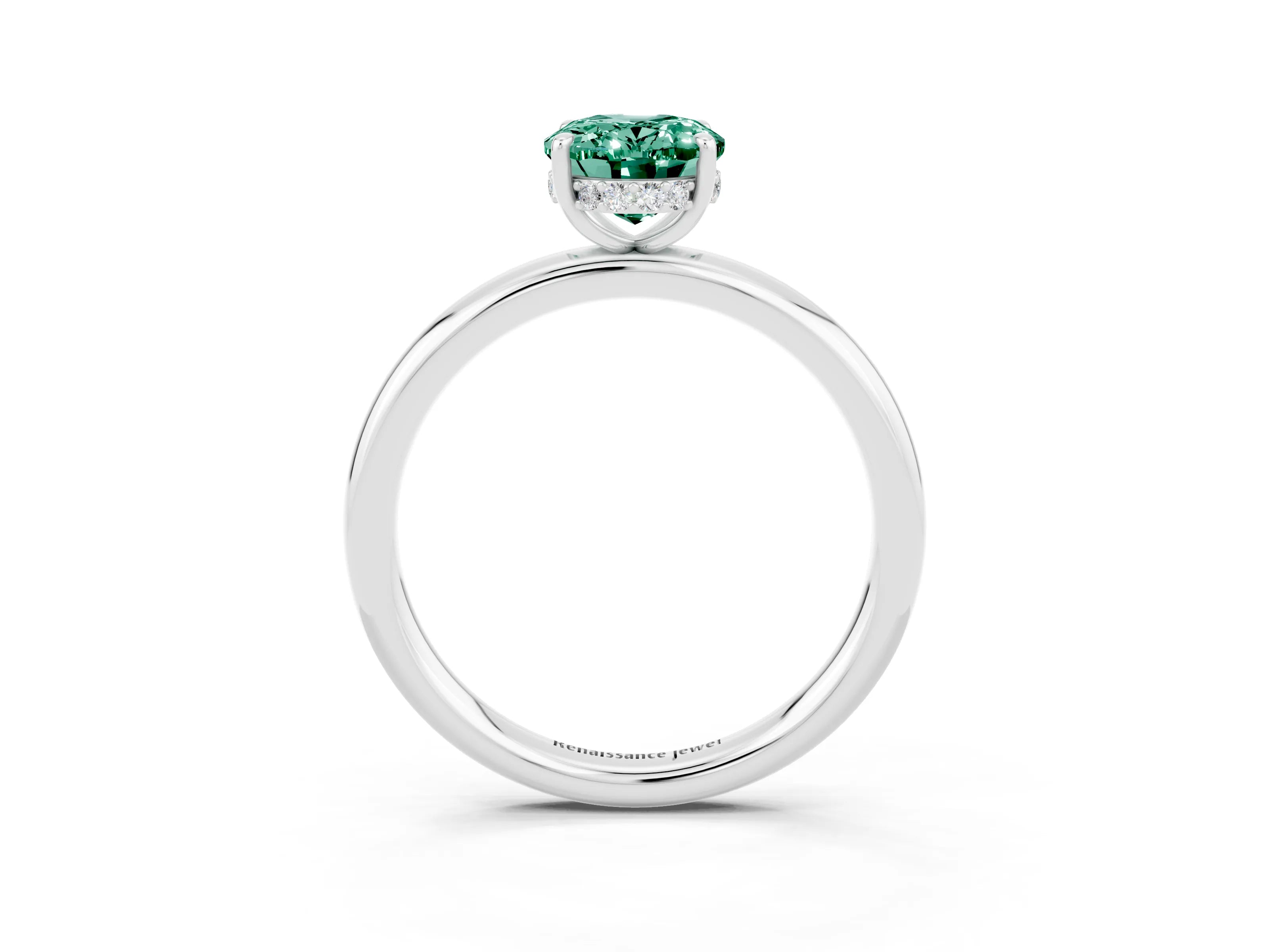 White gold Oval Cut Green Sapphire Solitaire Ring with Thin Band and Four-Prong Setting_15