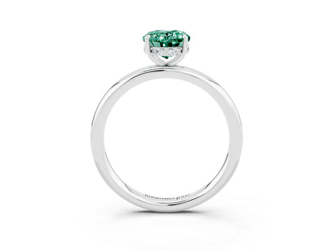 White gold Oval Cut Green Sapphire Solitaire Ring with Thin Band and Four-Prong Setting_15