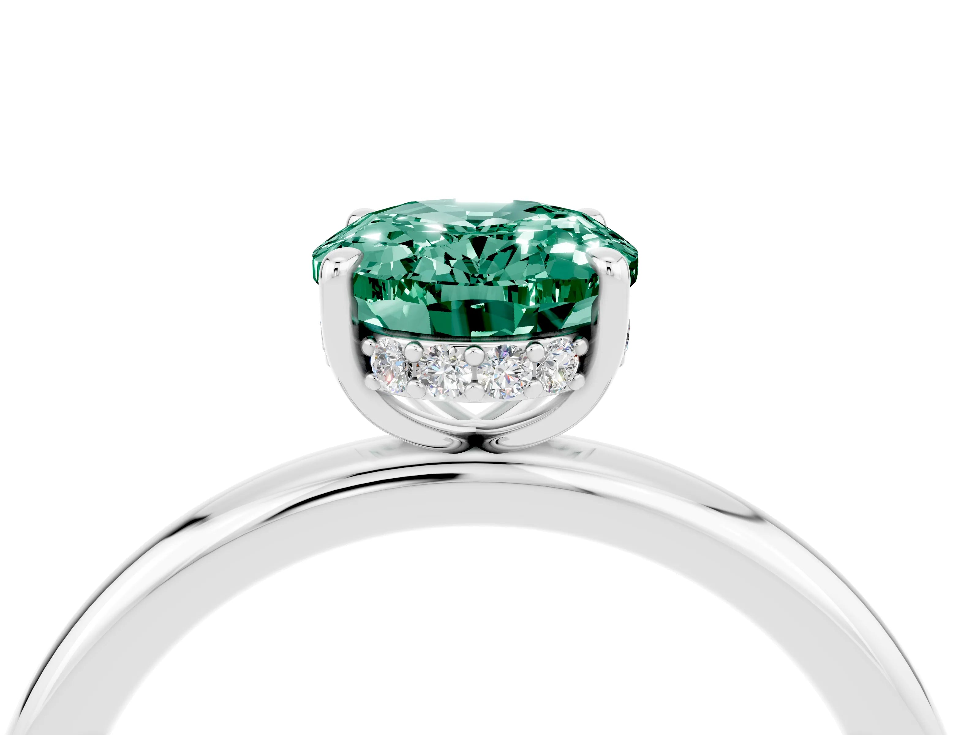 White gold Oval Cut Green Sapphire Solitaire Ring with Thin Band and Four-Prong Setting_16