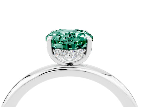 White gold Oval Cut Green Sapphire Solitaire Ring with Thin Band and Four-Prong Setting_16