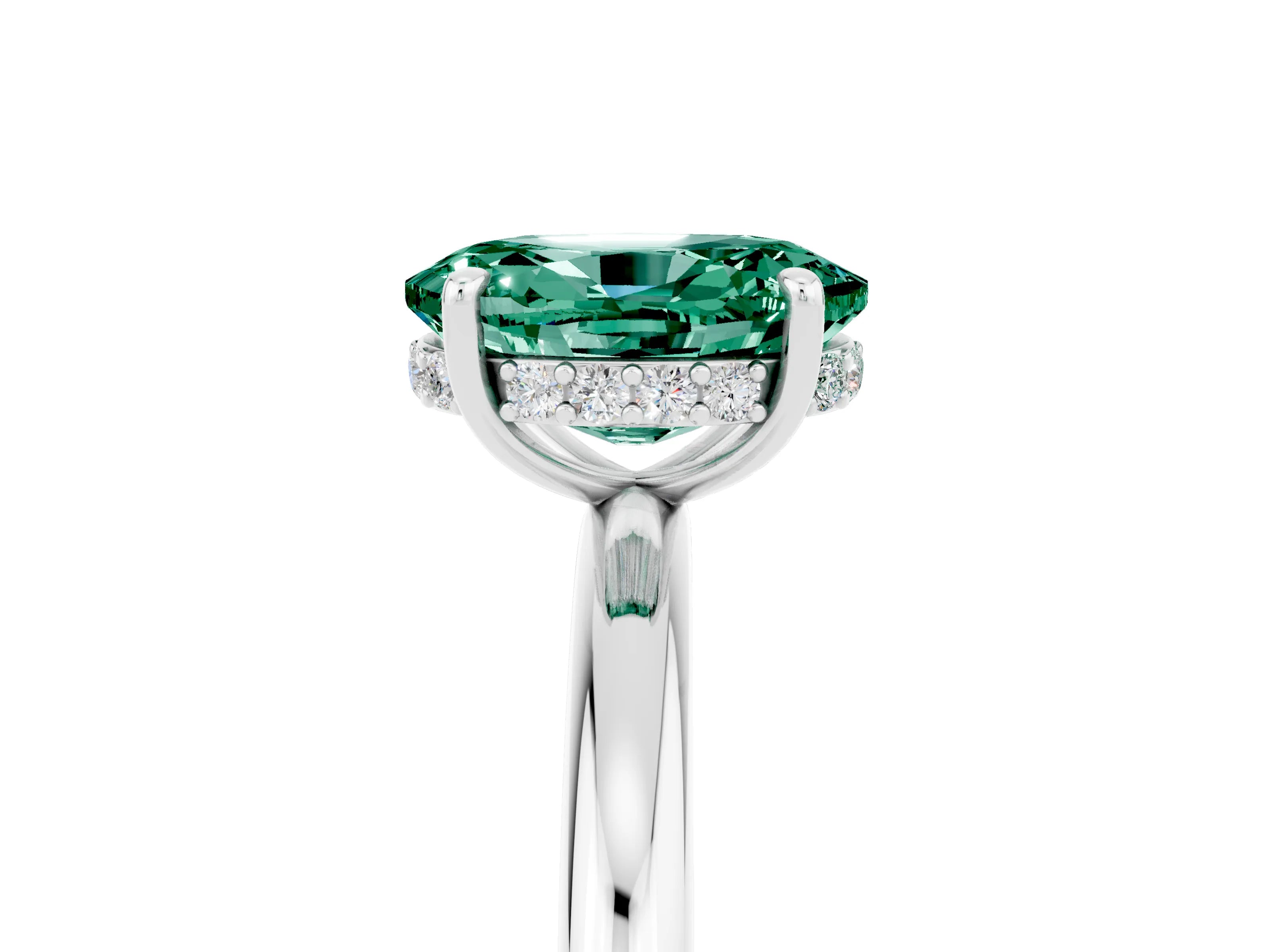 White gold Oval Cut Green Sapphire Solitaire Ring with Thin Band and Four-Prong Setting_17