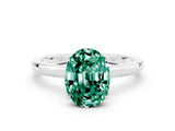 White gold Oval Cut Green Sapphire Solitaire Ring with Thin Band and Prong Setting_12