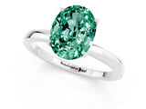 White gold Oval Cut Green Sapphire Solitaire Ring with Thin Band and Prong Setting_13