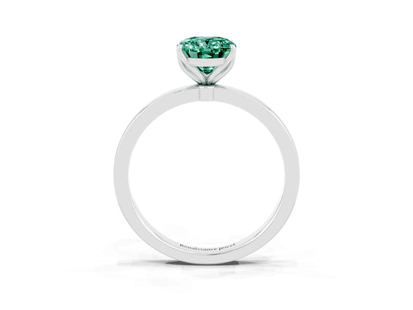 White gold Oval Cut Green Sapphire Solitaire Ring with Thin Band and Prong Setting