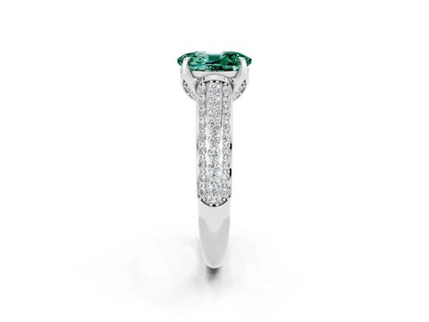 White gold Oval Cut Green Sapphire Solitaire Ring with Three-Row Pavé Band and Four-Prong Setting_14