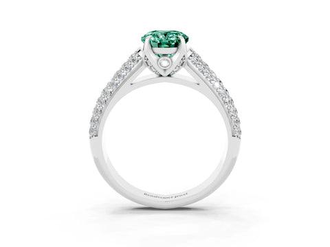 White gold Oval Cut Green Sapphire Solitaire Ring with Three-Row Pavé Band and Four-Prong Setting_15