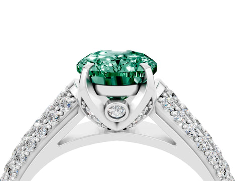 White gold Oval Cut Green Sapphire Solitaire Ring with Three-Row Pavé Band and Four-Prong Setting_16
