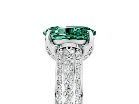 White gold Oval Cut Green Sapphire Solitaire Ring with Three-Row Pavé Band and Four-Prong Setting_17
