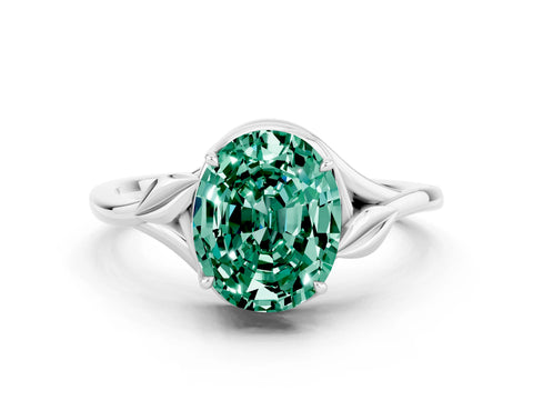 White gold Oval Cut Green Sapphire Solitaire Ring with Twist Band and Four-Prong Setting_12