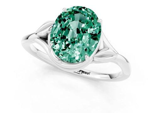White gold Oval Cut Green Sapphire Solitaire Ring with Twist Band and Four-Prong Setting_13