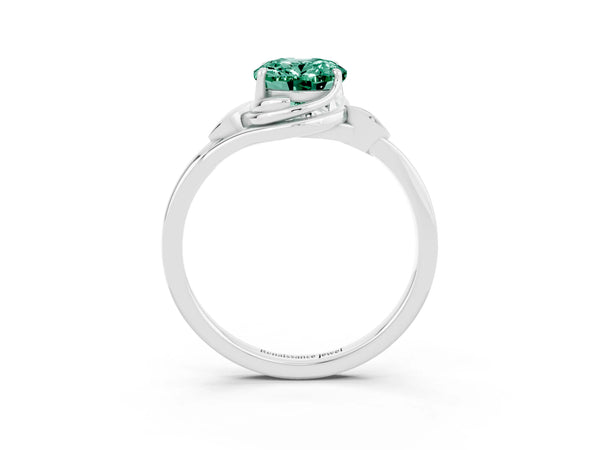 Platinum Oval Cut Green Sapphire Solitaire Ring with Twist Band and Four-Prong Setting