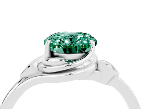 White gold Oval Cut Green Sapphire Solitaire Ring with Twist Band and Four-Prong Setting_16