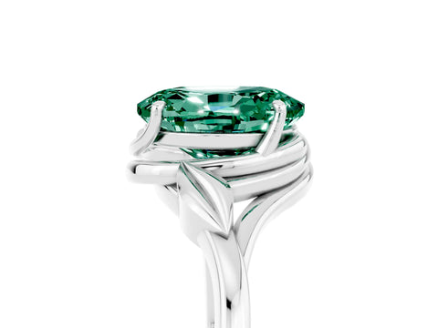 White gold Oval Cut Green Sapphire Solitaire Ring with Twist Band and Four-Prong Setting_17