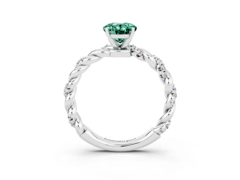 White gold Oval Cut Green Sapphire Solitaire Ring with Twisted Band and Pavé Accents_3