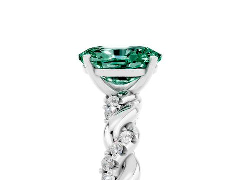 White gold Oval Cut Green Sapphire Solitaire Ring with Twisted Band and Pavé Accents_5