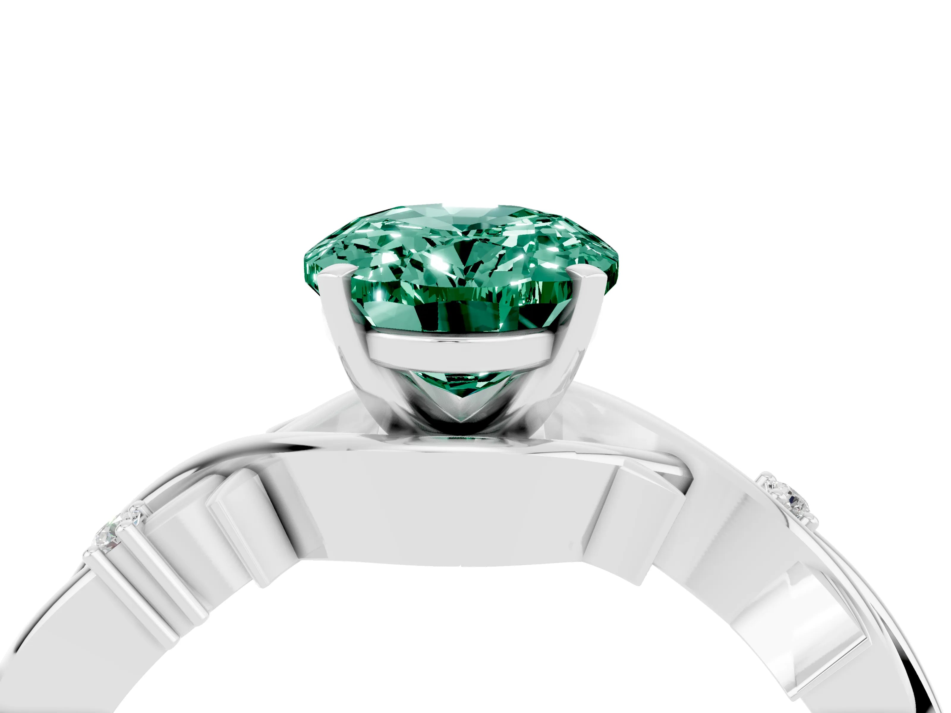 White gold Oval Cut Green Sapphire Solitaire Ring with Twisted Band and Prong Setting_16