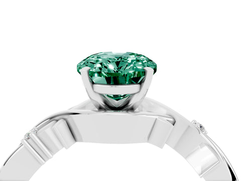 White gold Oval Cut Green Sapphire Solitaire Ring with Twisted Band and Prong Setting_16