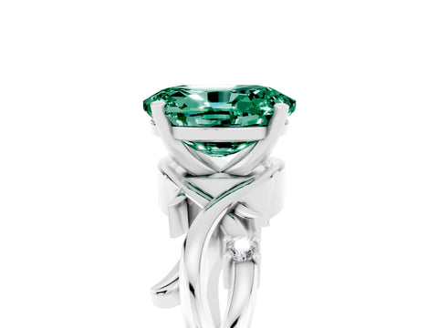 White gold Oval Cut Green Sapphire Solitaire Ring with Twisted Band and Prong Setting_17