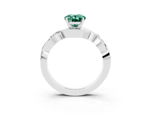 White gold Oval Cut Green Sapphire Solitaire Ring with Twisted Band and Prong Setting_3