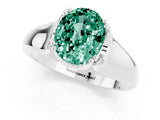 White gold Oval Cut Green Sapphire Solitaire Ring with Wide Band and Prong Setting_1