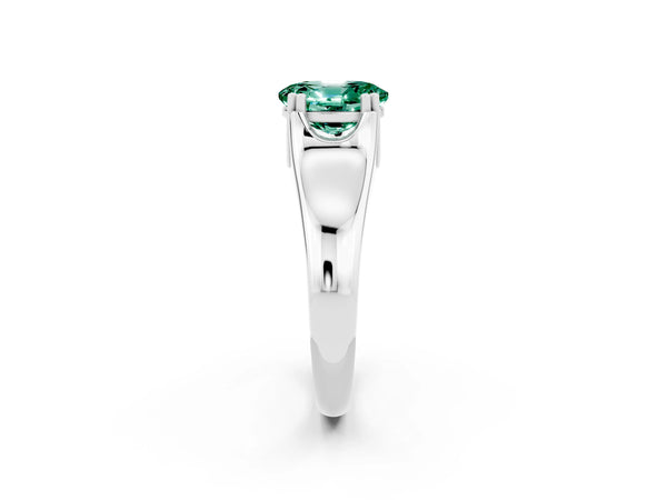 Platinum Oval Cut Green Sapphire Solitaire Ring with Wide Band and Prong Setting