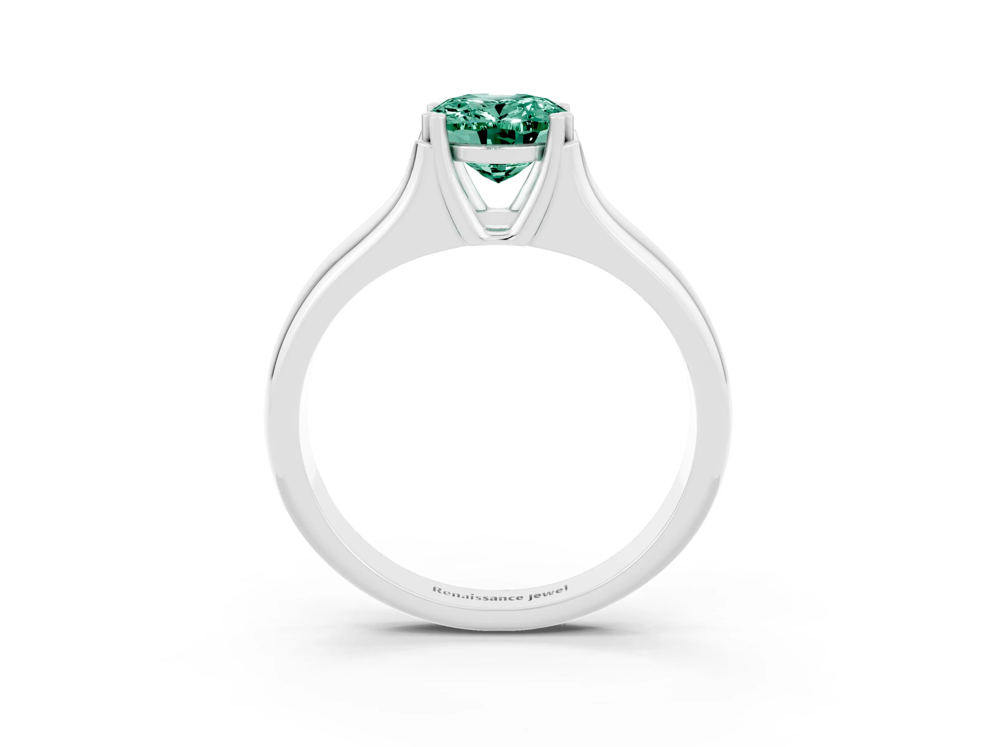 White gold Oval Cut Green Sapphire Solitaire Ring with Wide Band and Prong Setting_3