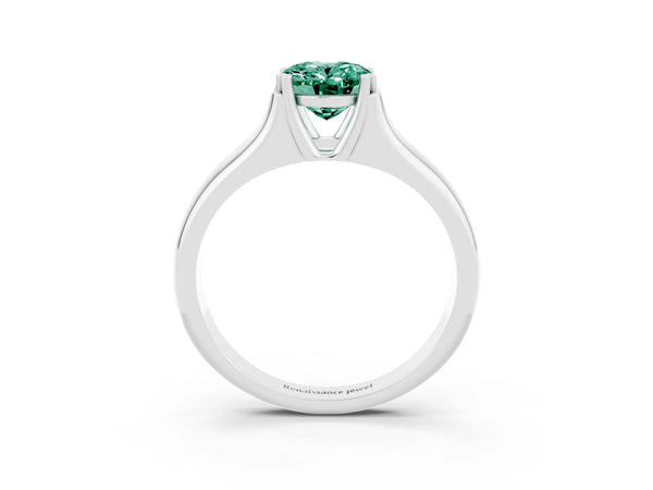 Silver Oval Cut Green Sapphire Solitaire Ring with Wide Band and Prong Setting