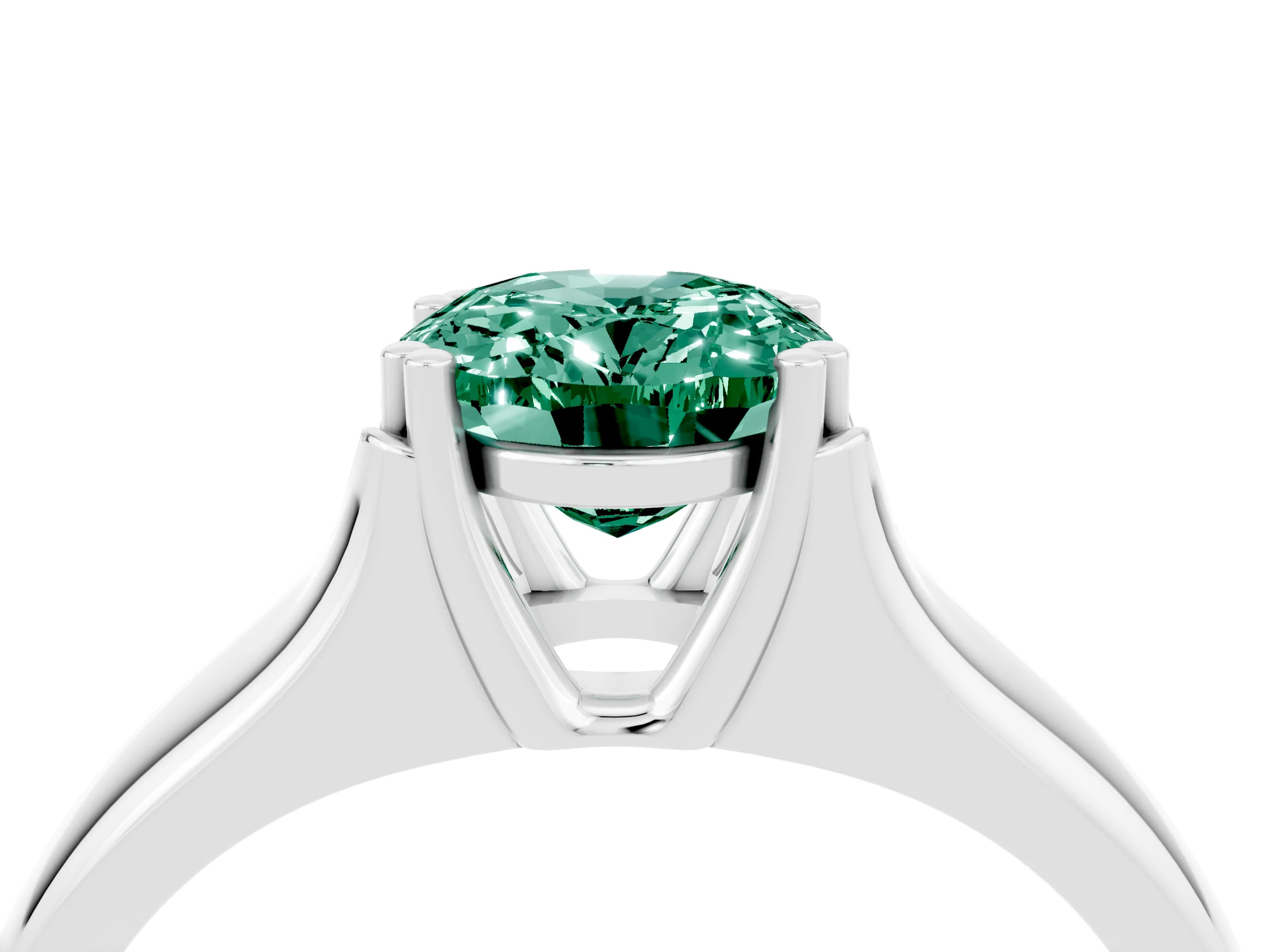 White gold Oval Cut Green Sapphire Solitaire Ring with Wide Band and Prong Setting_4