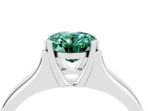 White gold Oval Cut Green Sapphire Solitaire Ring with Wide Band and Prong Setting_4