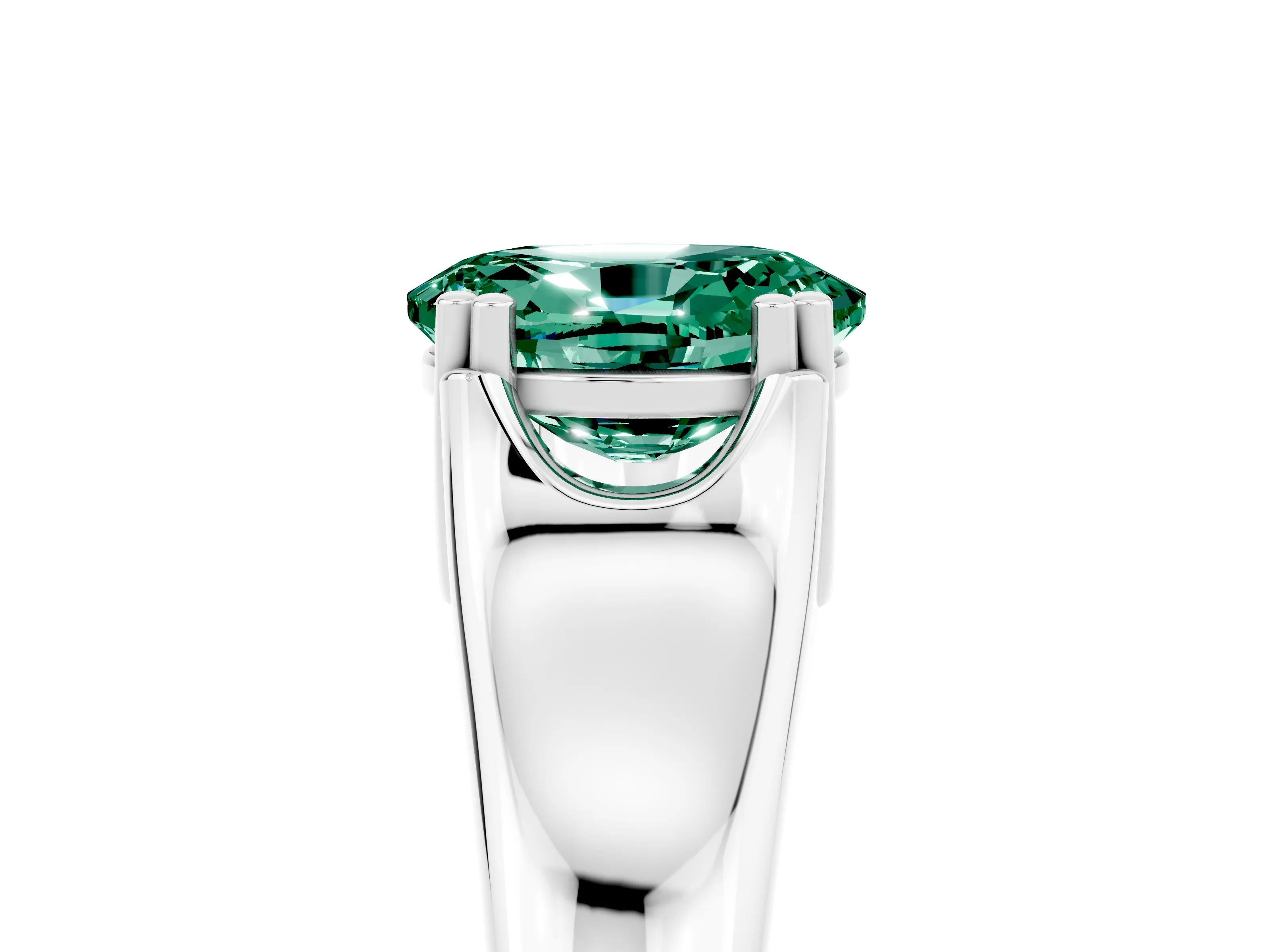 White gold Oval Cut Green Sapphire Solitaire Ring with Wide Band and Prong Setting_5