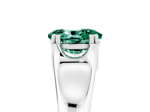 White gold Oval Cut Green Sapphire Solitaire Ring with Wide Band and Prong Setting_5