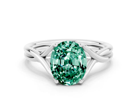 White gold Oval Cut Green Sapphire Solitaire Twist Band Prong Setting Ring_56
