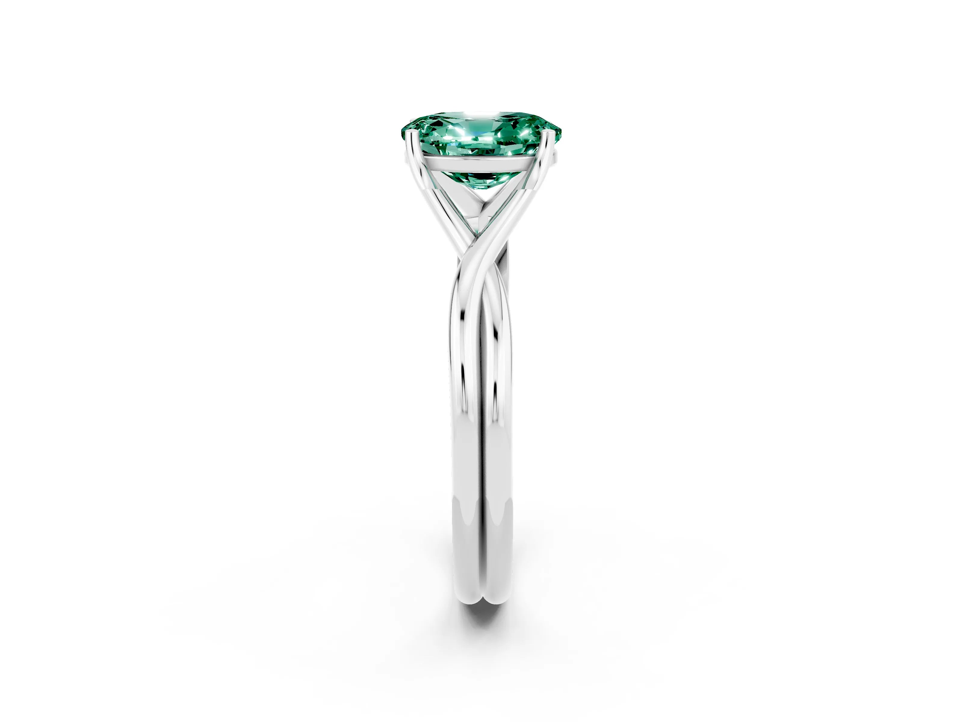 White gold Oval Cut Green Sapphire Solitaire Twist Band Prong Setting Ring_58