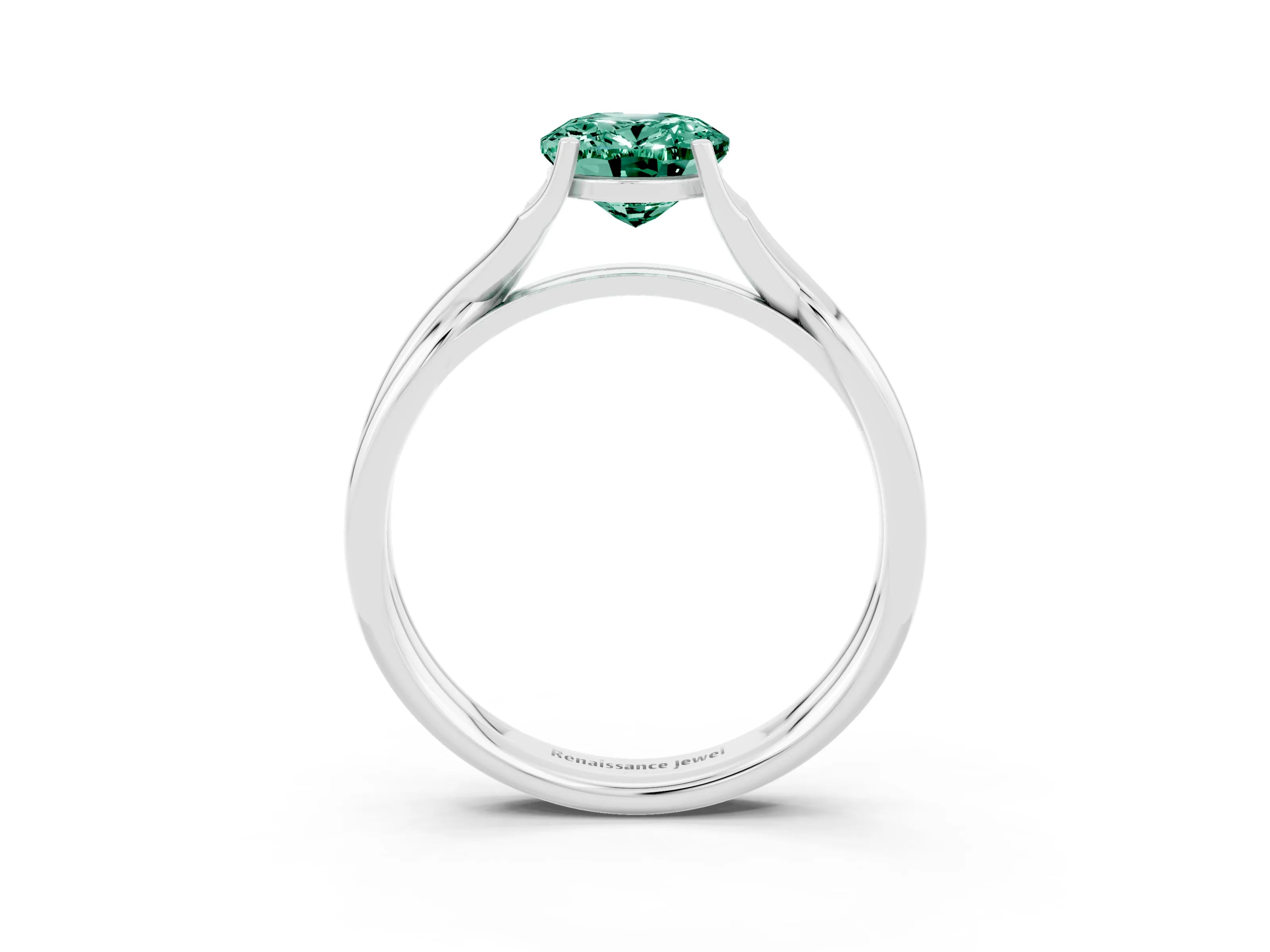 White gold Oval Cut Green Sapphire Solitaire Twist Band Prong Setting Ring_59