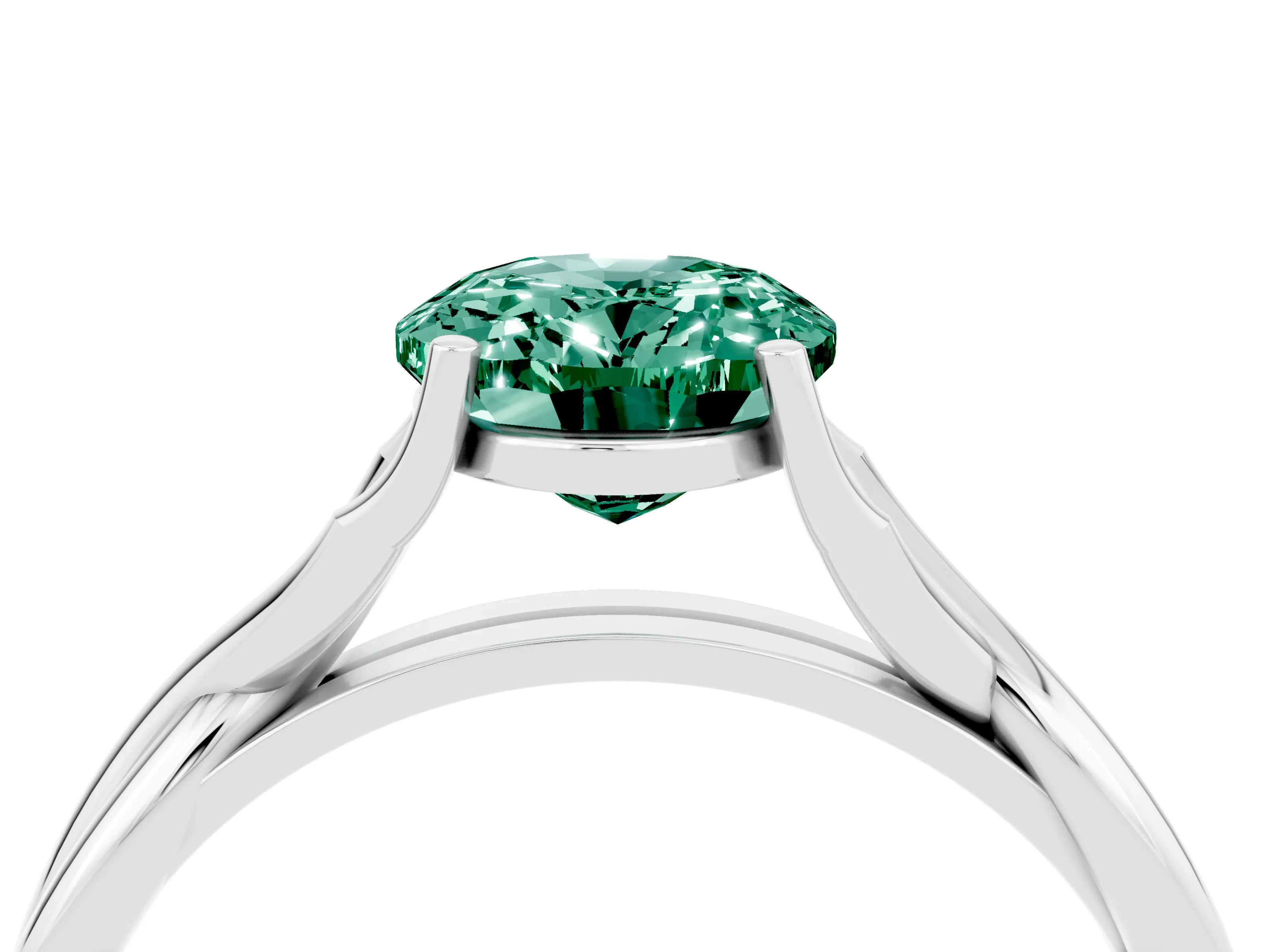White gold Oval Cut Green Sapphire Solitaire Twist Band Prong Setting Ring_60