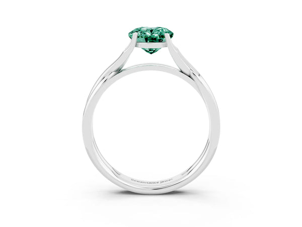 Platinum Oval Cut Green Sapphire Solitaire Twist Band Prong Setting Ring